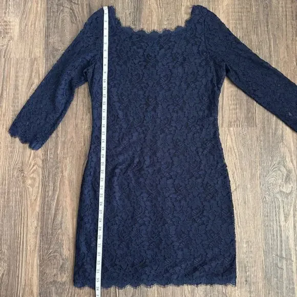 Diane Von Furstenberg Zarita Lace Dress in Navy Blue Size 14 - Picture 12 of 13